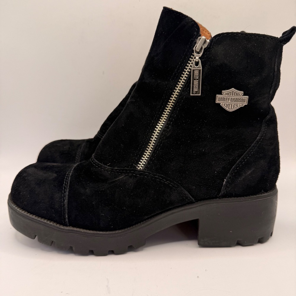 Harley-Davidson Amherst Womens Black Suede Side Zip Biker  Boots 82017 Size 8.5